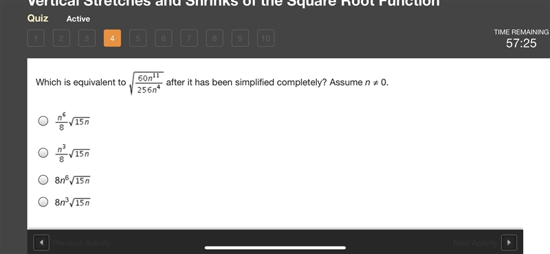 Which is equivalent to after it has been simplified completely? Assume n ≠ 0. PICTURE-example-1