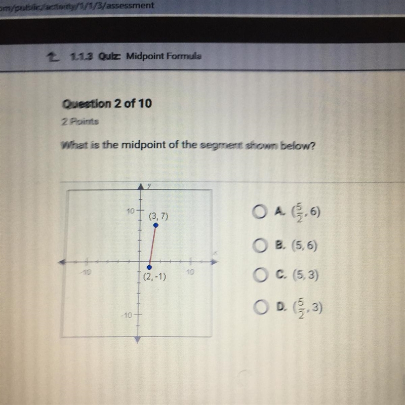 What is the midpoint of the segment shown below?-example-1