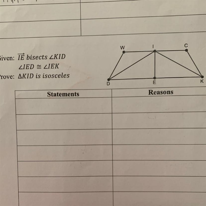 Please help!! This is just geometry one. We are given that rag IE bisects angle KID-example-1