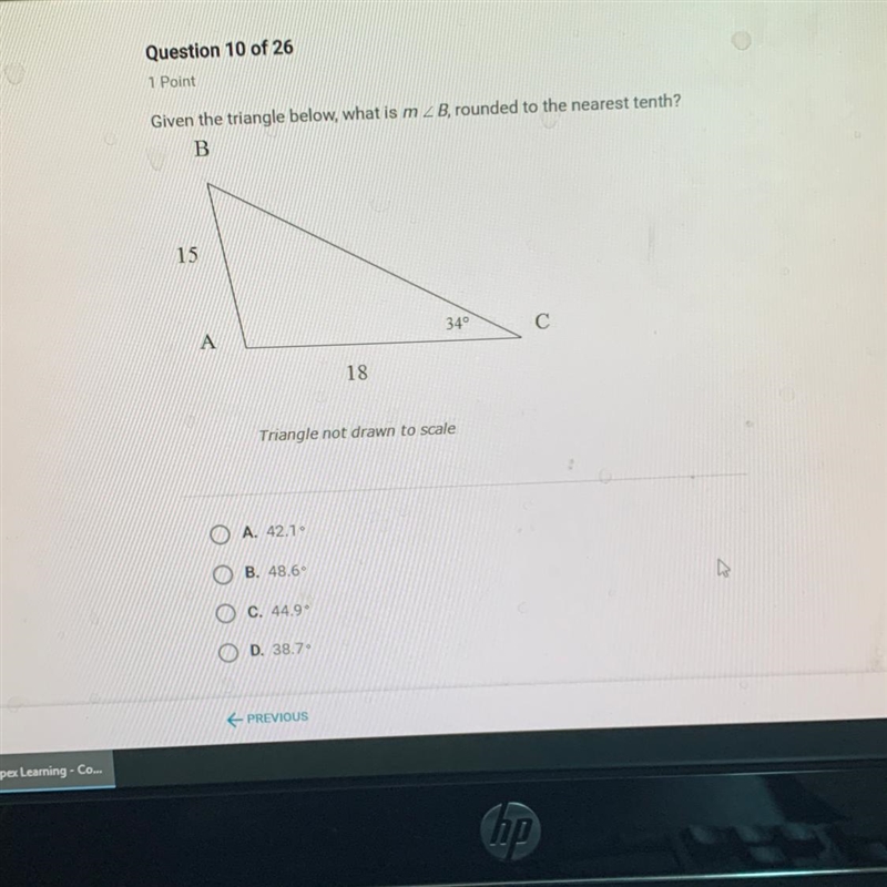 Given the triangle below, what is m < B, rounded to the nearest tenth-example-1