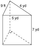 What is the volume of the following triangular prism? A) 252 yd3 B) 126 yd3 C) 42 yd-example-1