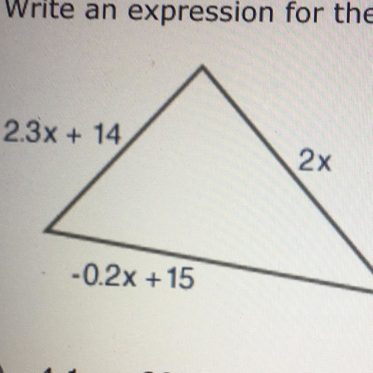 write an expression for the perimeter of the triangle shown below a: 4.1x+29 b: 4.1x-example-1