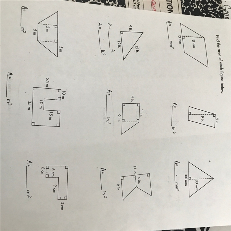 Can someone help me to find the Area of the figures below? Please-example-1