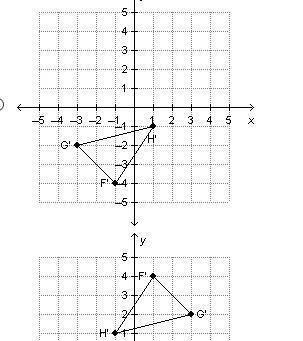 Triangle GFH has vertices G(2, –3), F(4, –1), and H(1, 1). The triangle is rotated-example-3