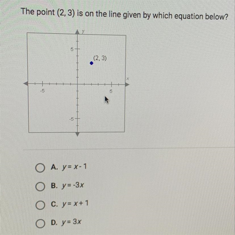 The point (2,3) is on the line given by which equation below?-example-1