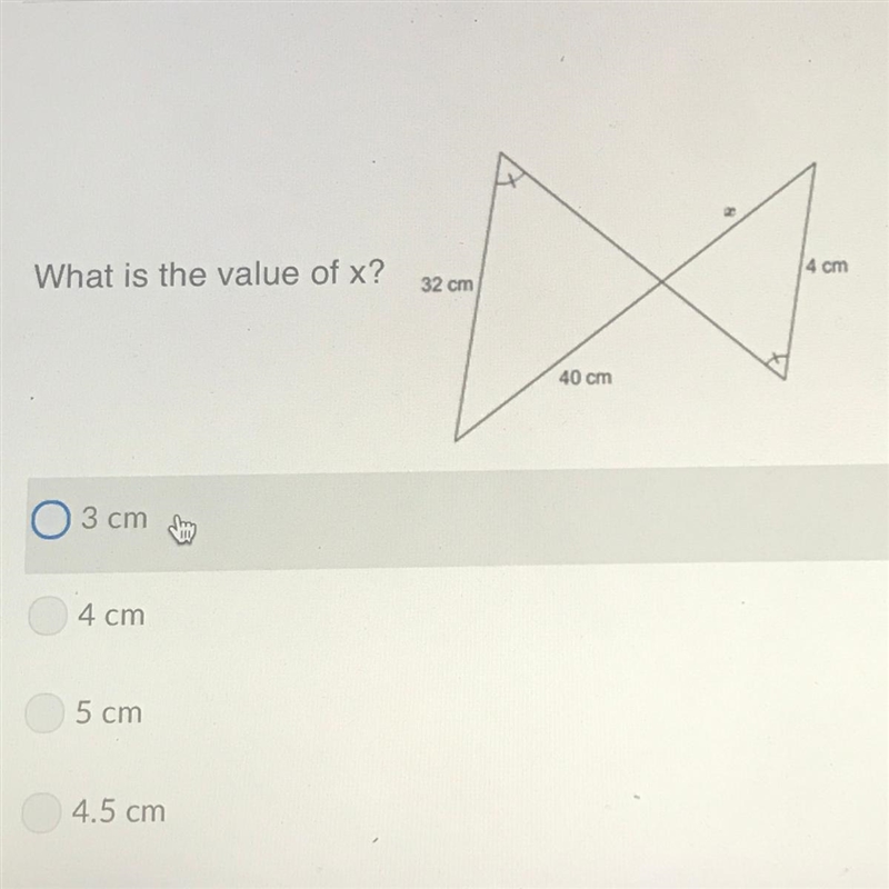 What is the value of x? 3cm 4cm 5cm 4.5cm-example-1