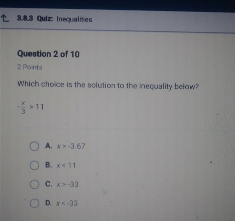 Which choice is the solution to the inequality below? (inequality included in the-example-1