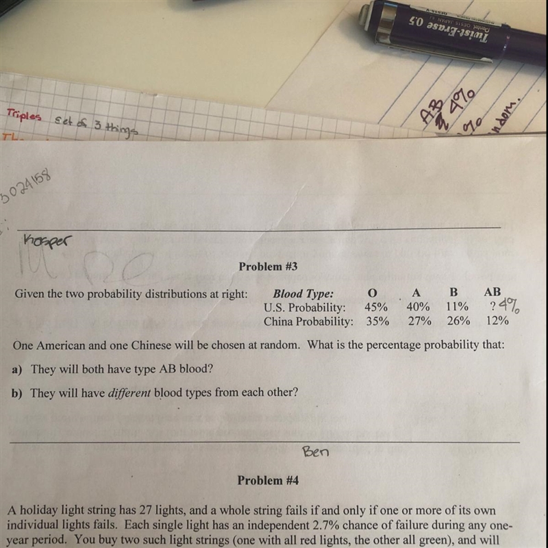 Given the two probability distributions: blood type uS 45% type O, 40% type a, 11% type-example-1