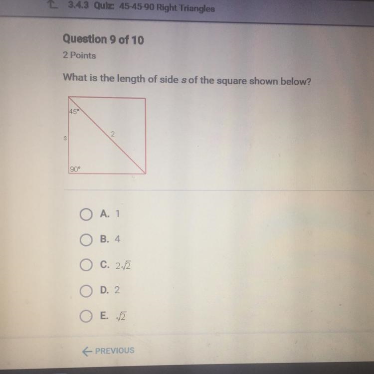 What is the length of leg s of the square shown !! Thank u-example-1