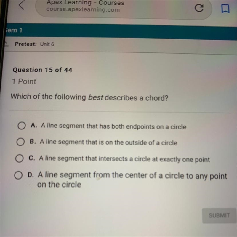 Which of the following best describes a chord?-example-1