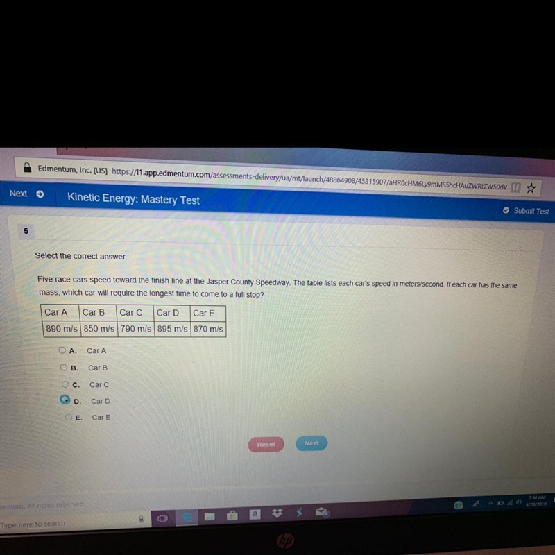 If each car has the same mass which car will require the longest time to come to a-example-1