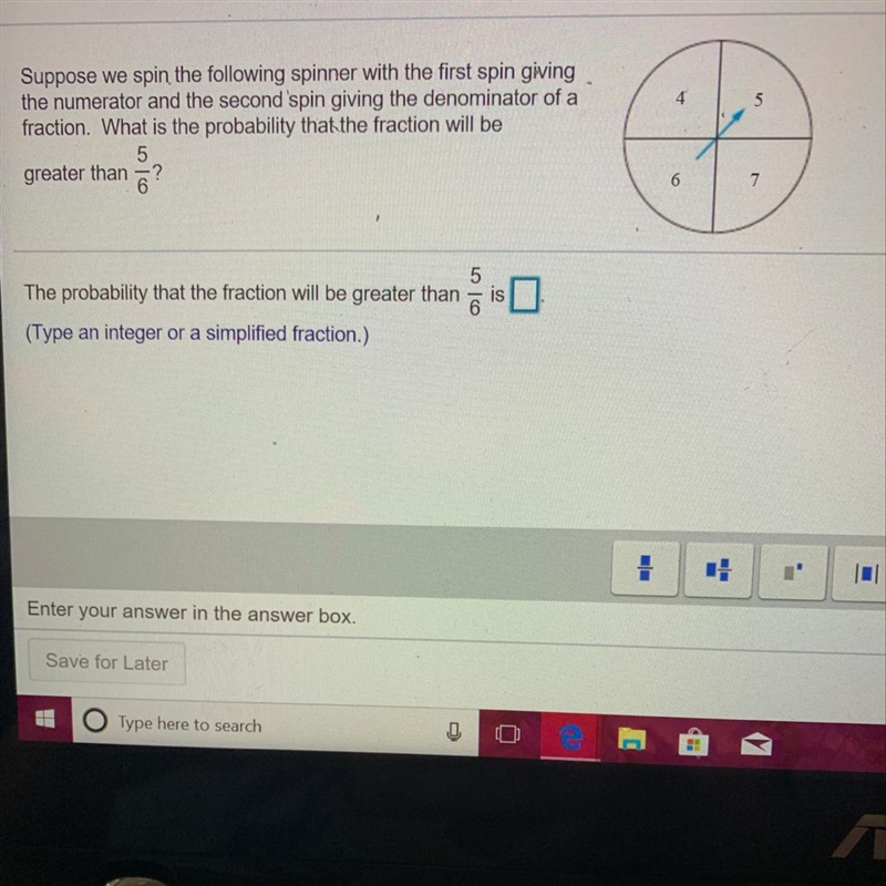 The probability that the fraction will be greater than 5/6-example-1