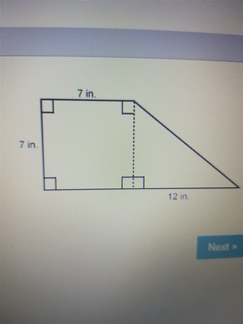 What is the area if this figure?A. 49.5in B. 66.5in C. 84in D91in-example-1