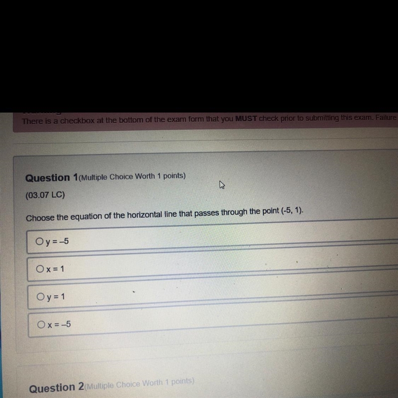 Choose the equation of the horizontal line that passes through the point (-5,1)-example-1