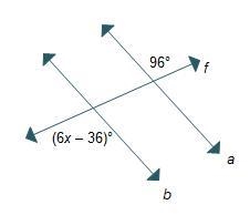 Lines a and b are cut by transversal f. At the intersection of lines f and a, the-example-1