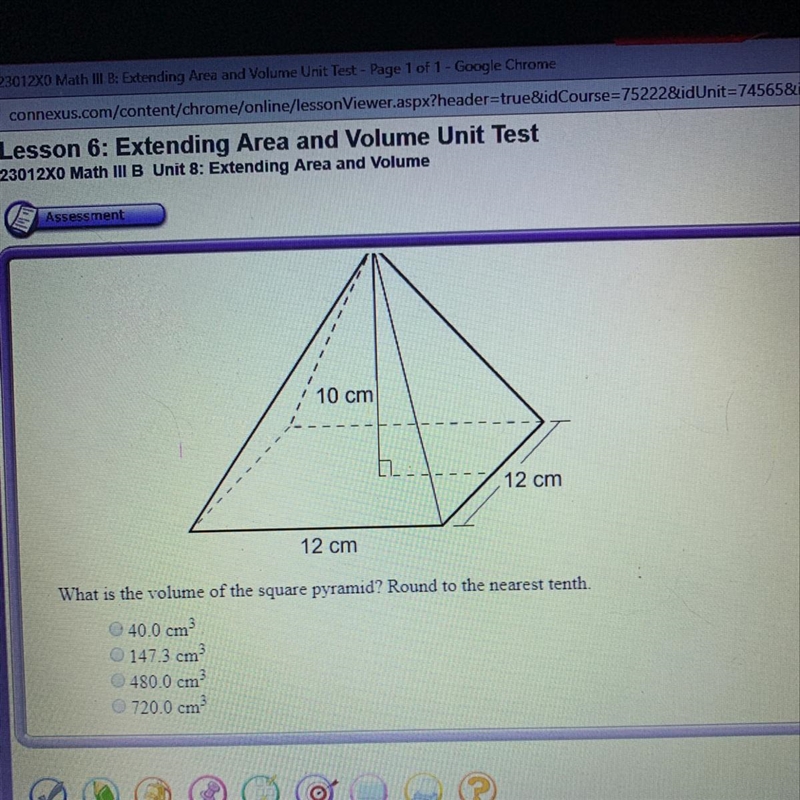 What is the volume of the square pyramid? Round to the nearest tenth-example-1