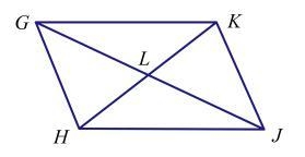 Write a two-column proof. Given: Quadrilateral GKJH is a parallelogram Prove: △GLH-example-1