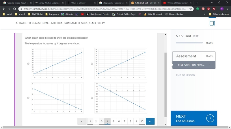 PLZ HELP ASAP!!! Which graph could be used to show the situation described? The temperature-example-1