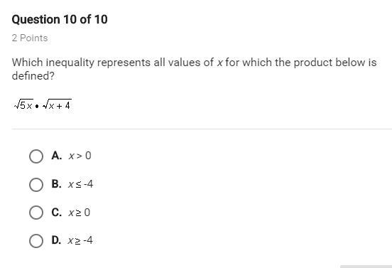 Which inequality represents all values of x for which the product below is defined-example-1