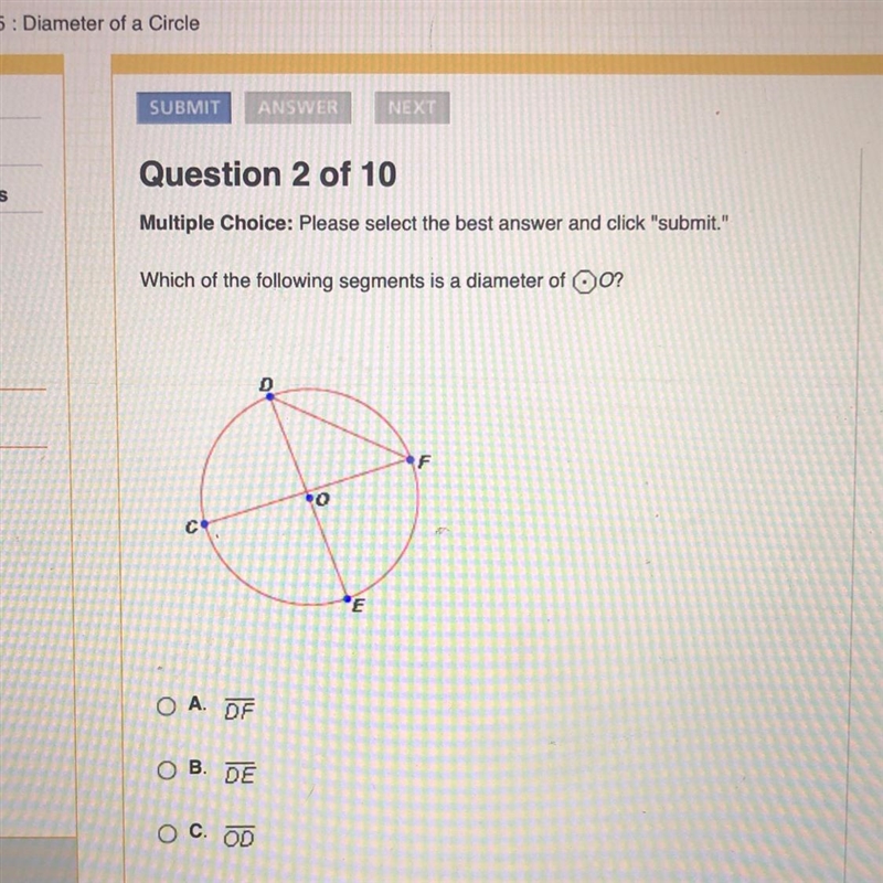 Which of the following segments is a diameter of O?-example-1