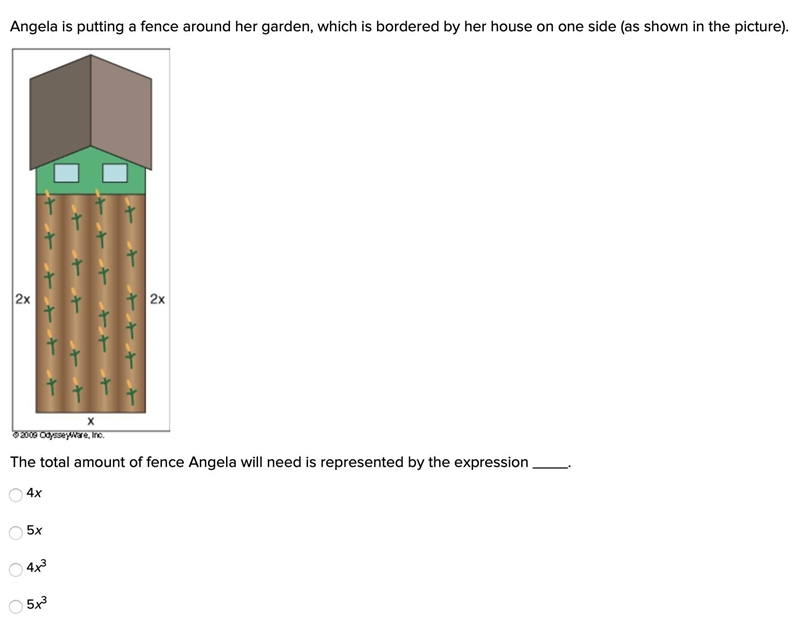 Angela is putting a fence around her garden, which is bordered by her house on one-example-1