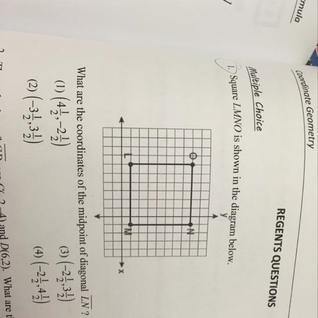 Square lMNO is shown in the diagram below what are the coordinates of the midpoint-example-1