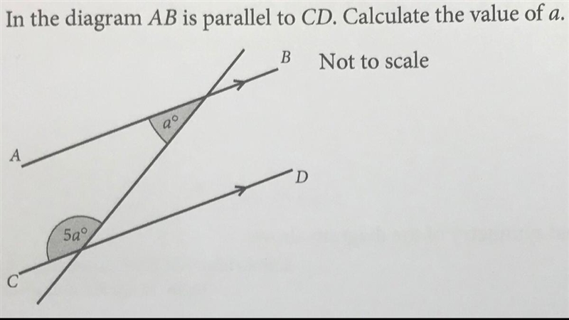 In the diagram AB is parallel to CD. what is the value of a?-example-1