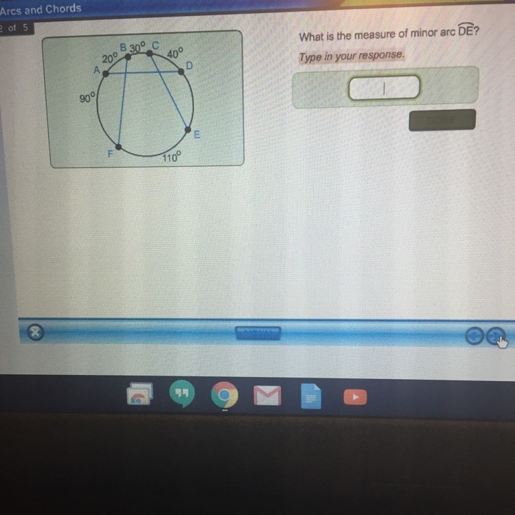 What is the measure of minor arc DE ?-example-1