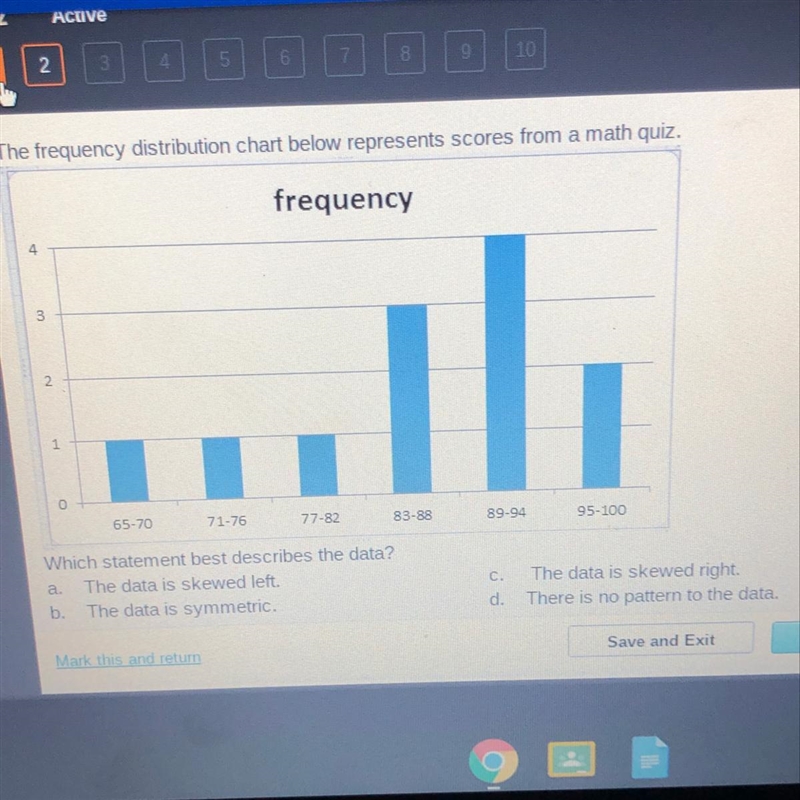 The frequency distribution chart below represents scores from a math quiz. which statement-example-1