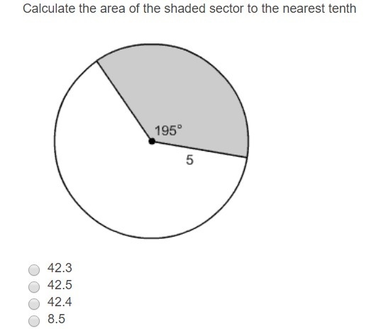 Calculate the area of the shaded sector to the nearest tenth-example-1