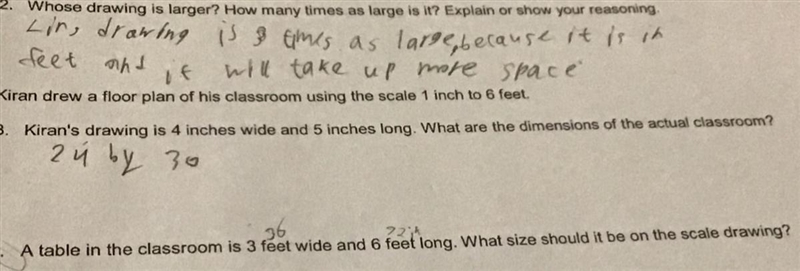 A table in the classroom is 3 feet wide and 6 feet long. What size should it be on-example-1