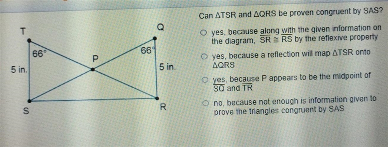 Can ATSR and AQRS be proven congruent by SAS? yes, because along with the given information-example-1