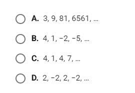 Which of the following is an arithmetic sequence?-example-1