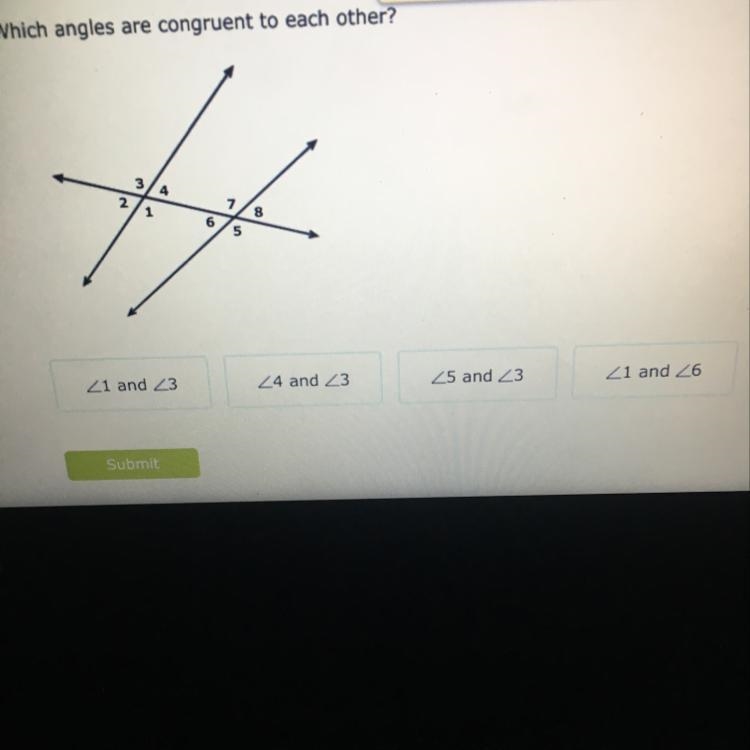 Which angles are congruent to each other?-example-1