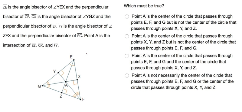 Line segment Z E is the angle bisector of AngleYEX and the perpendicular bisector-example-1