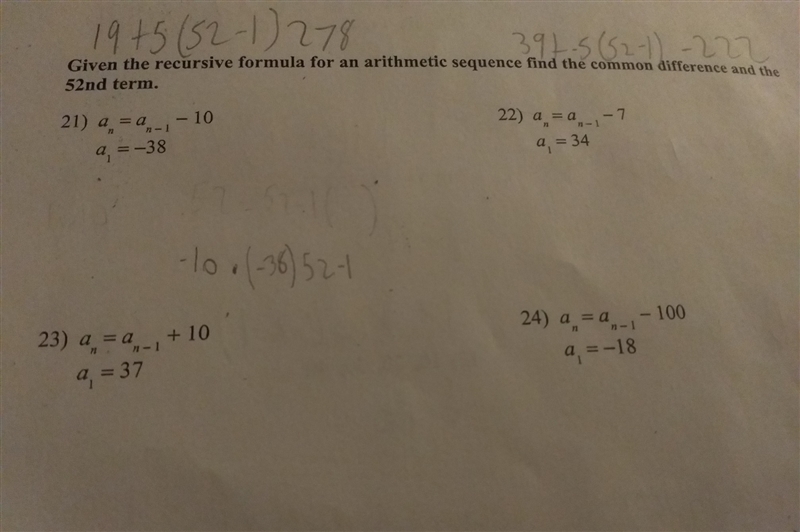 Given the recursive formula for an arithmetic sequence find the common difference-example-1