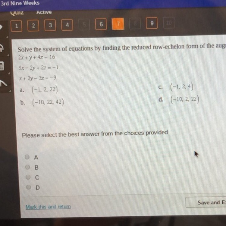 Solve the system of equations by finding the reduced row-echelon form of the augmented-example-1