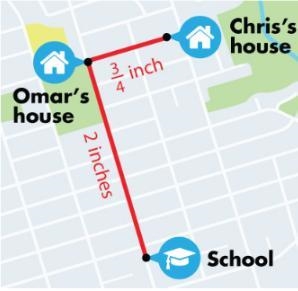 Omar knows that his friend Chris lives 3/5 mile away. How far is the school from his-example-1