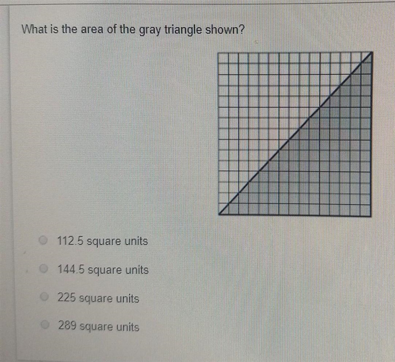 What is the area of the gray triangle shown? ​-example-1