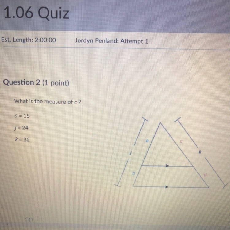 What is the measure of c? A. 20 B. 14 C. 16 D. 22-example-1