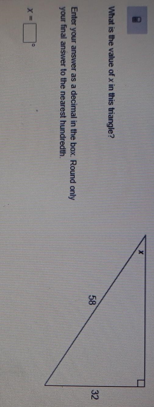 What is the value of x in this triangle? Enter your answer as a decimal in the box-example-1