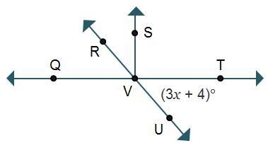 Given: m∠QVR = 49° Prove: x = 15-example-1