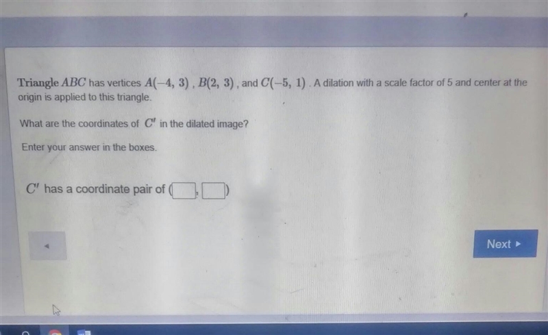 Triangle ABC has vertices A(-4,3) B(2,3) and C(-5,1)-example-1