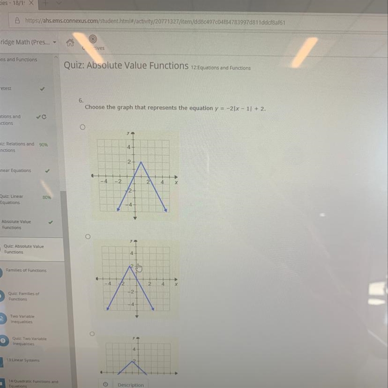 Choose the graph that represents the equation y=-2|x-1|+2-example-1