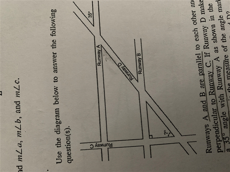 Runways A and B are parallel to each other and perpendicular to Runway C. If Runway-example-1