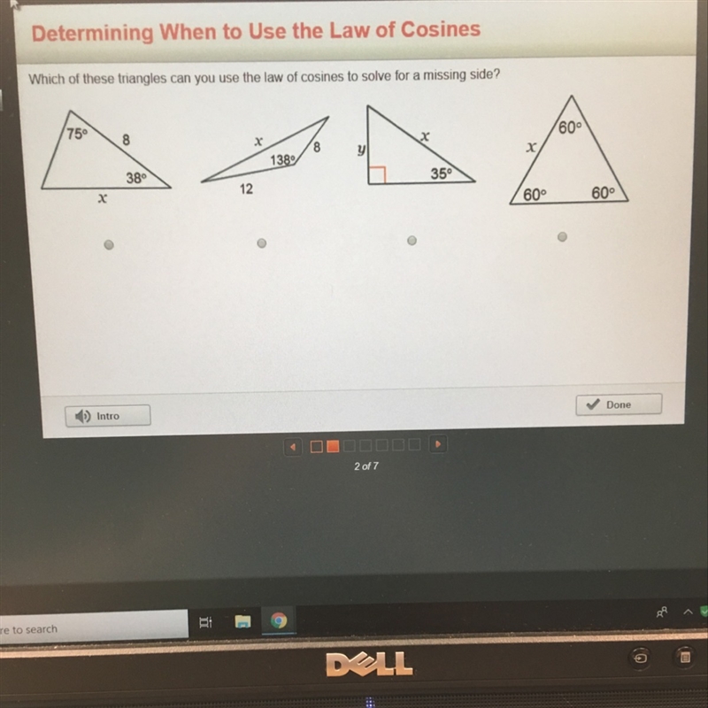 Which of these triangles can you use the law of cosines to solve for a missing side-example-1