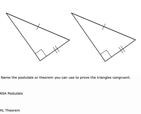 Name the postulate or theorem you can use to prove the triangles congruent.-example-1