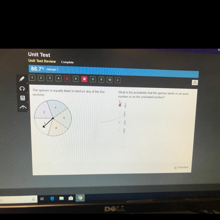 The spinner is is equally likely to land on any of the five sections answer 3/5 edg-example-1