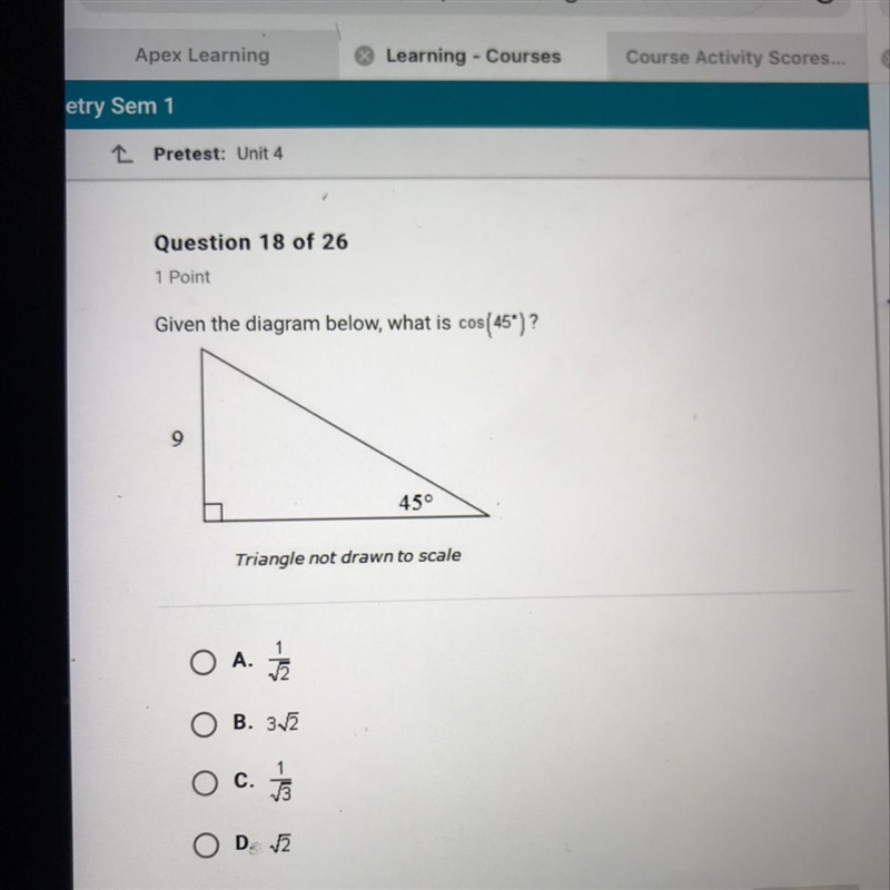 Given the diagram below, what is cos(45)?-example-1