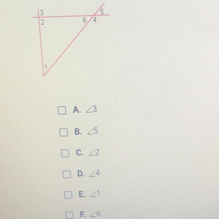 !!10 points!! Which of the following are exterior angles? Check all that apply.-example-1